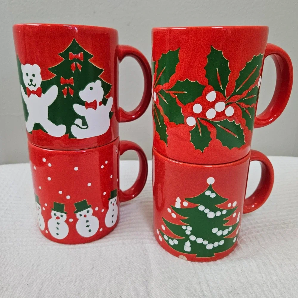 Waechtersbach Germany 4pc Mixed Set Christmas Holiday Coffee Cocoa Mug Red Green